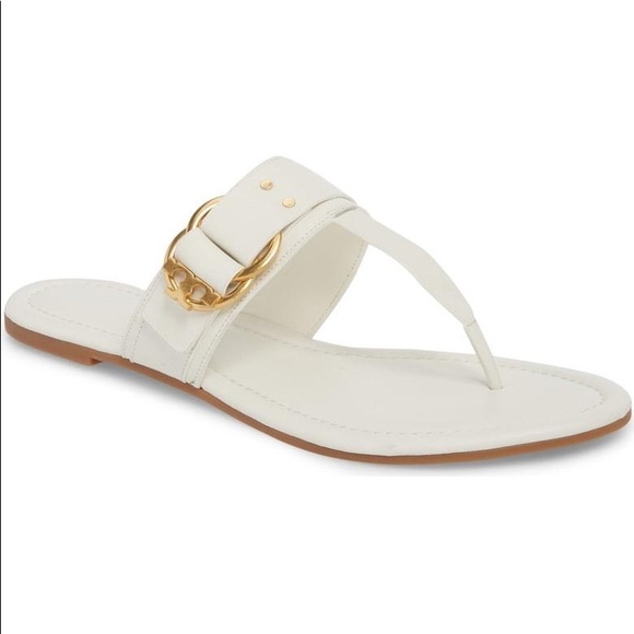 Tory Burch Shoes - Tory Burch Marsden white leather thong sandal logo